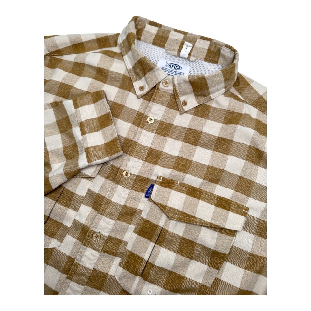 AFTCO Flannel Shirt‎ Mens XL Checkered Plaid Long Sleeve Aftech Vented Pockets
